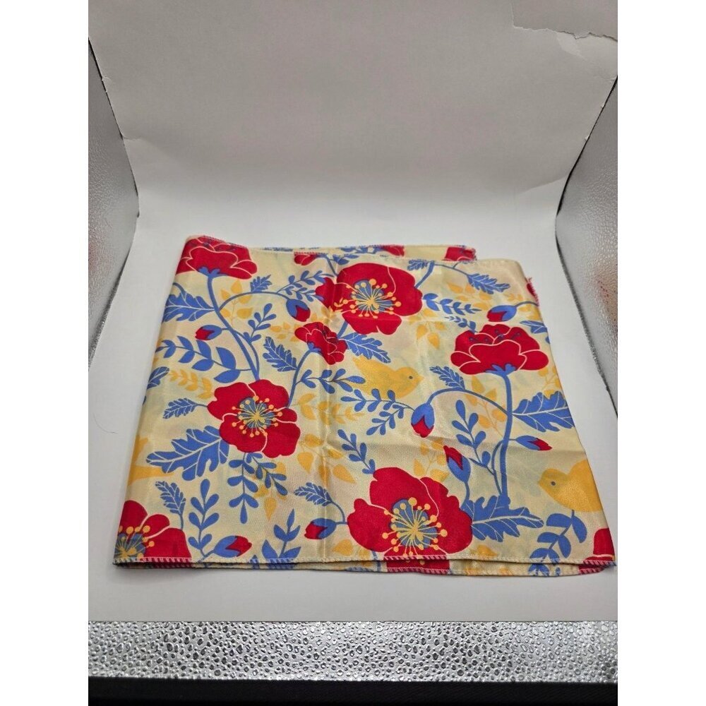 Revlon Scarf Women's Cream Red Blue Yellow Floral Bird 48x10 inch Polyester
